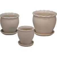 陶器植木鉢３点セット（受皿付） ホワイト 